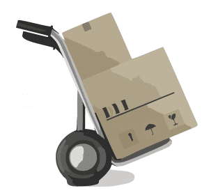 wózek transportowy z paczkami