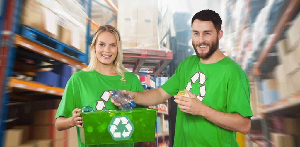 dwie osoby przedstawiające recykling w magazynie